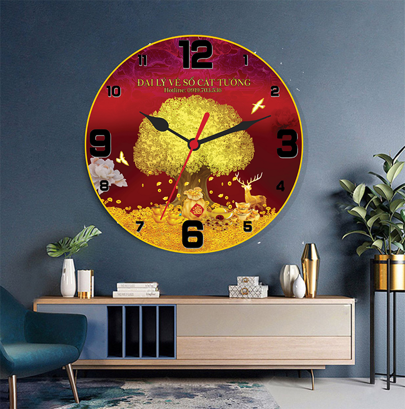 Tranh Đồng Hồ Tròn Tráng Gương In Theo Yêu Cầu - Cây Tài Lộc (5 Mẫu)