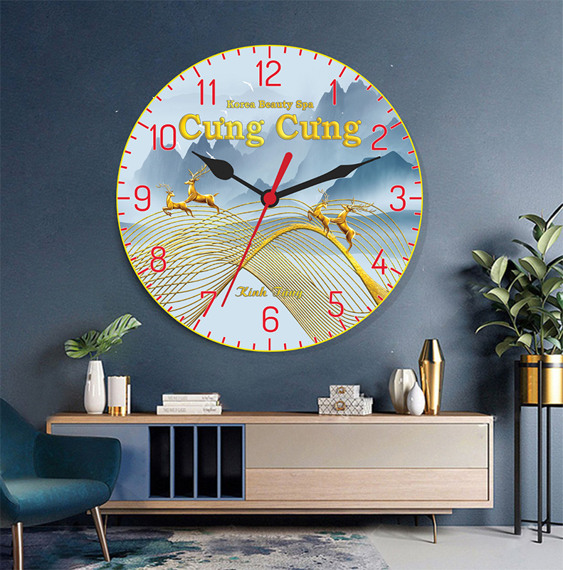 Tranh Đồng Hồ Tròn Tráng Gương In Theo Yêu Cầu - Hươu Tài Lộc (6 Mẫu)
