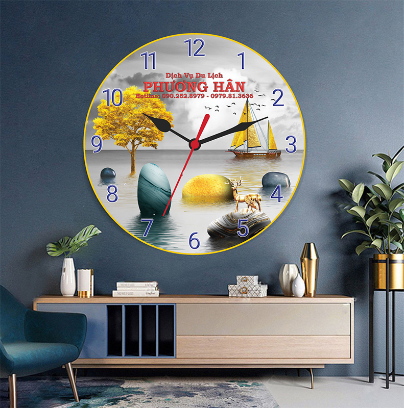 Tranh Đồng Hồ Tròn Tráng Gương In Theo Yêu Cầu - Hươu Tài Lộc (6 Mẫu)