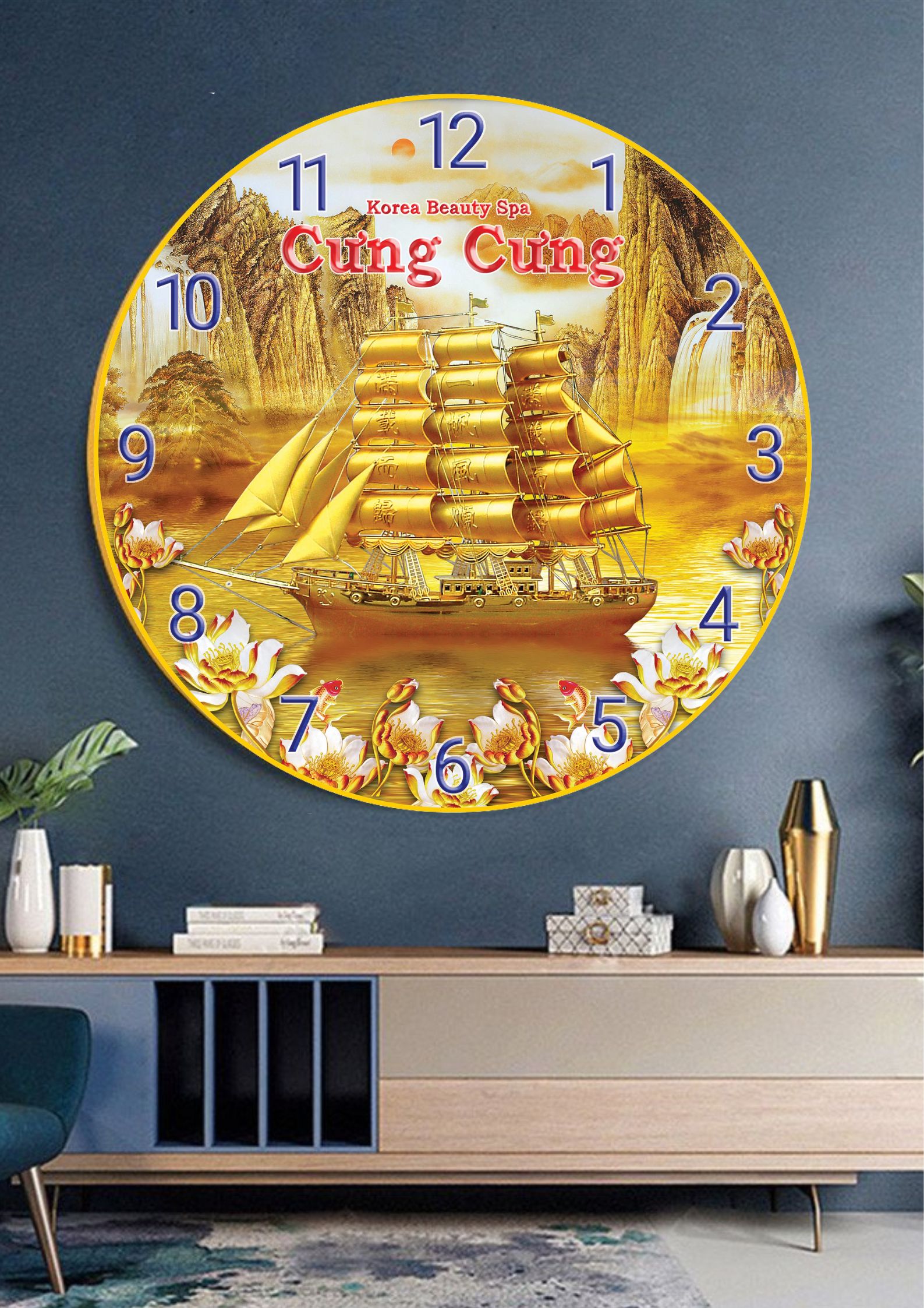 Tranh Đồng Hồ Tròn Tráng Gương In Theo Yêu Cầu - Thuận Buồm Xuôi Gió (6 Mẫu)
