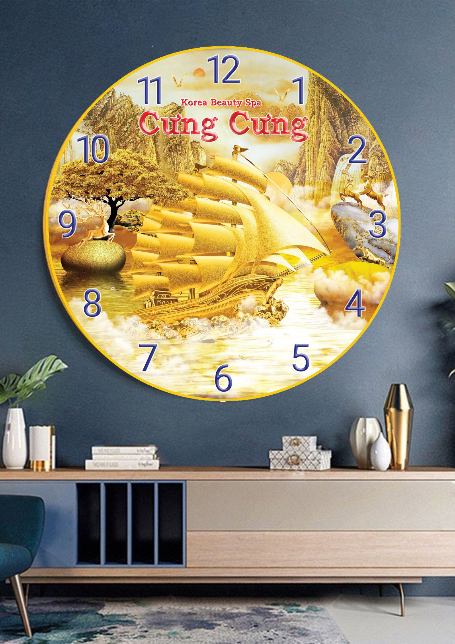 Tranh Đồng Hồ Tròn Tráng Gương In Theo Yêu Cầu - Thuận Buồm Xuôi Gió (6 Mẫu)