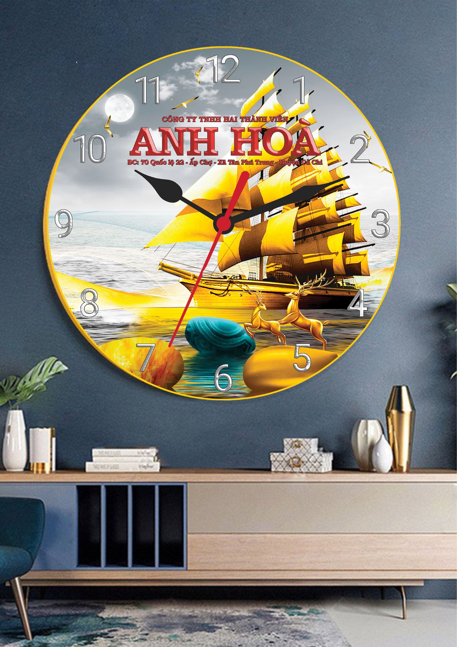 Tranh Đồng Hồ Tròn Tráng Gương In Theo Yêu Cầu - Thuận Buồm Xuôi Gió (6 Mẫu)