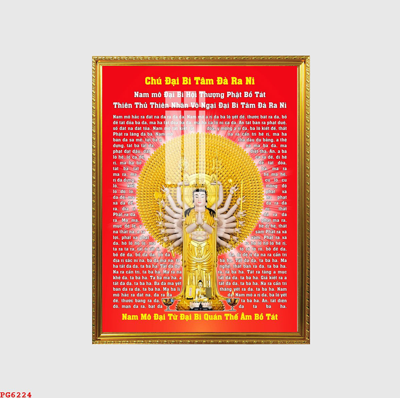 Tranh Gỗ Phù Điêu Treo Tường Đóng Khung Cao Cấp - Chú Đại Bi