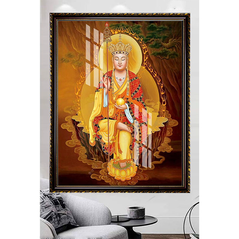 Tranh Gỗ Phù Điêu Treo Tường Đóng Khung Cao Cấp - Địa Tạng Vương Bồ Tát