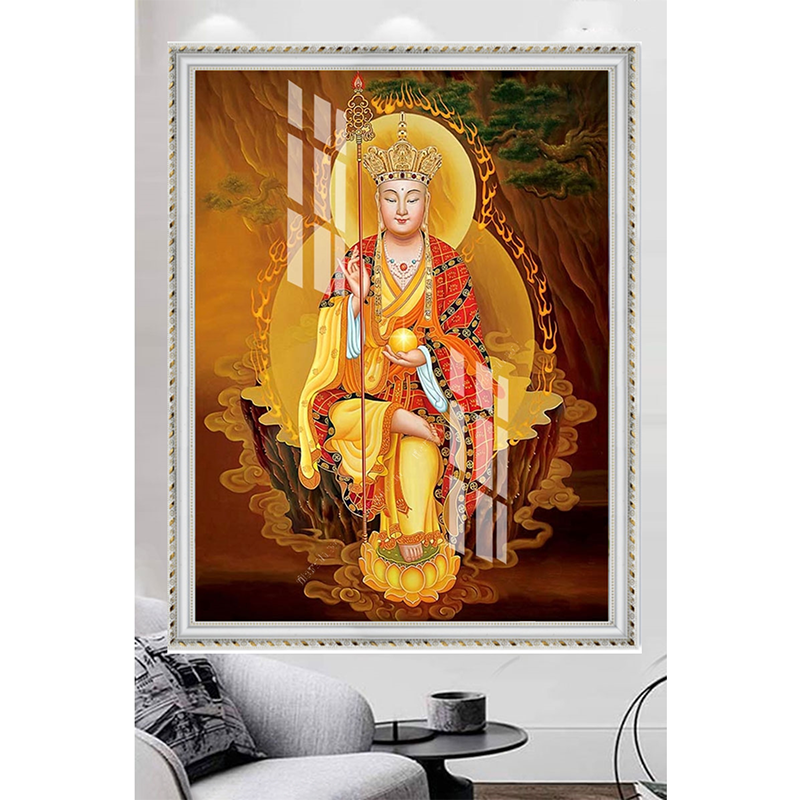 Tranh Gỗ Phù Điêu Treo Tường Đóng Khung Cao Cấp - Địa Tạng Vương Bồ Tát