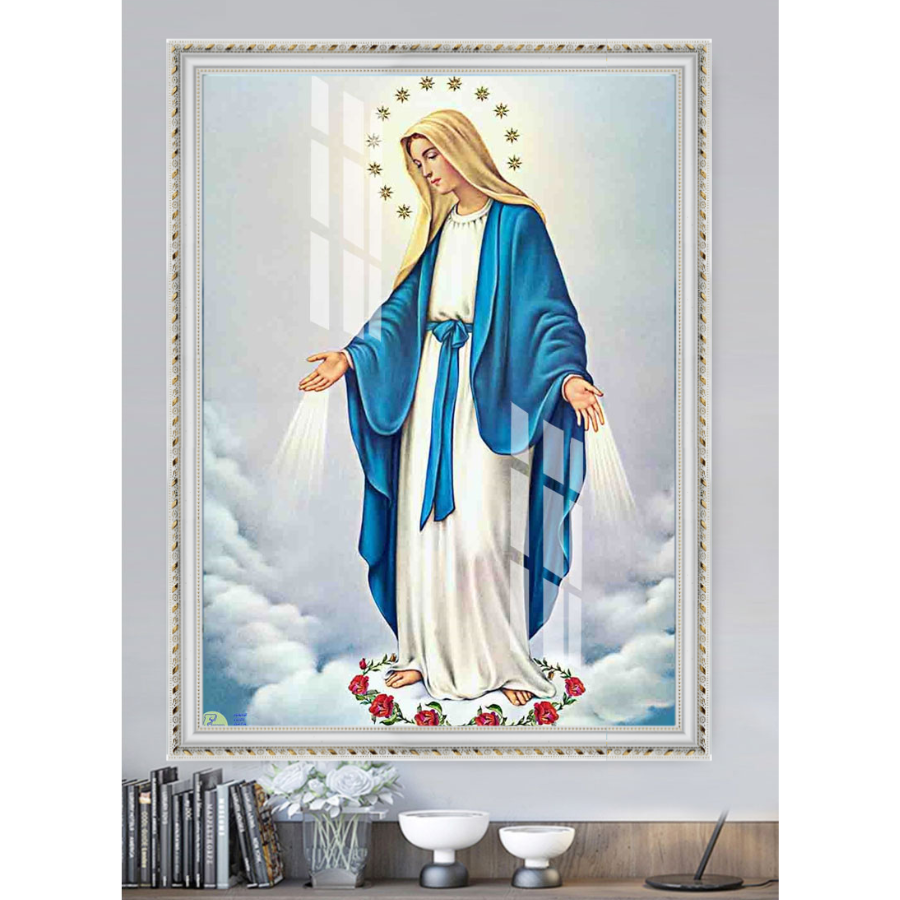 Tranh Gỗ Phù Điêu Treo Tường Đóng Khung Cao Cấp - Đức Mẹ Maria 01