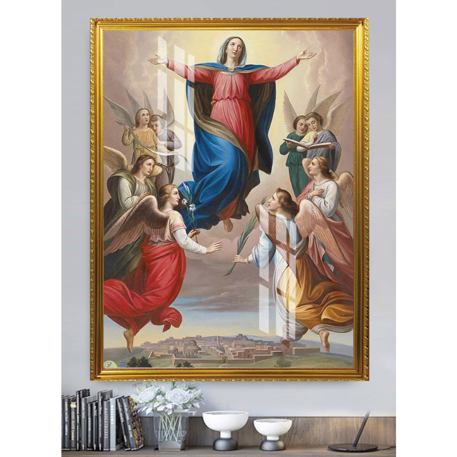 Tranh Gỗ Phù Điêu Treo Tường Đóng Khung Cao Cấp - Đức Mẹ Maria 03