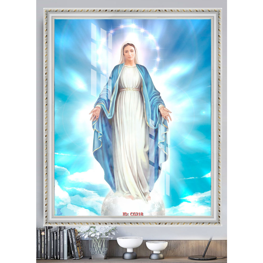 Tranh Gỗ Phù Điêu Treo Tường Đóng Khung Cao Cấp - Đức Mẹ Maria