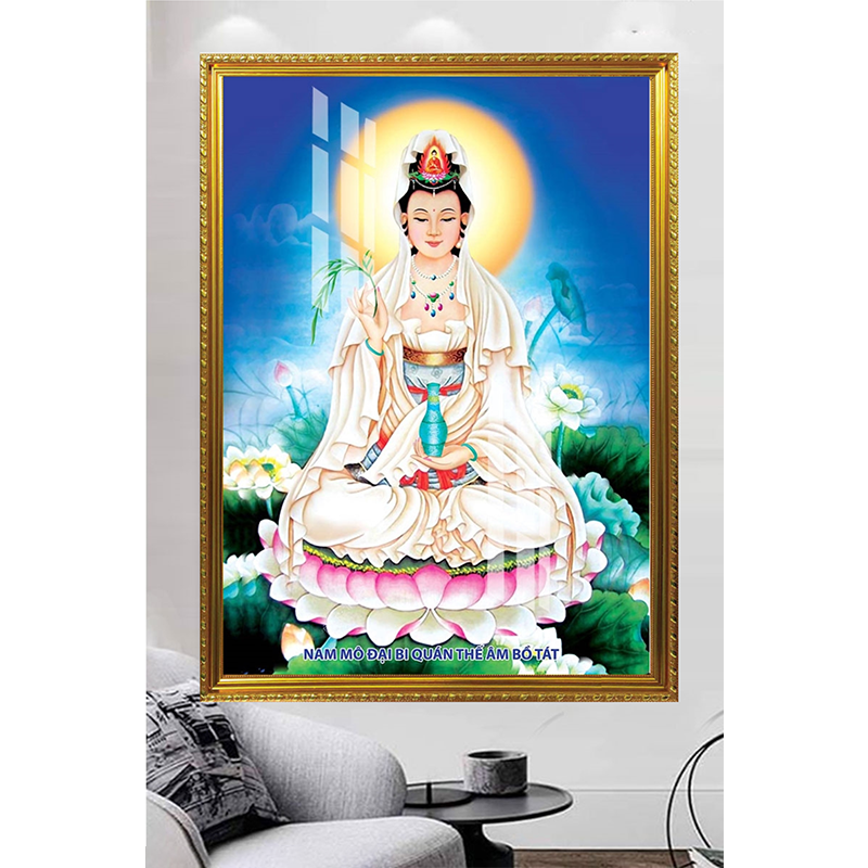 Tranh Gỗ Phù Điêu Treo Tường Đóng Khung Cao Cấp - Quan Thế Âm Bồ Tát 02