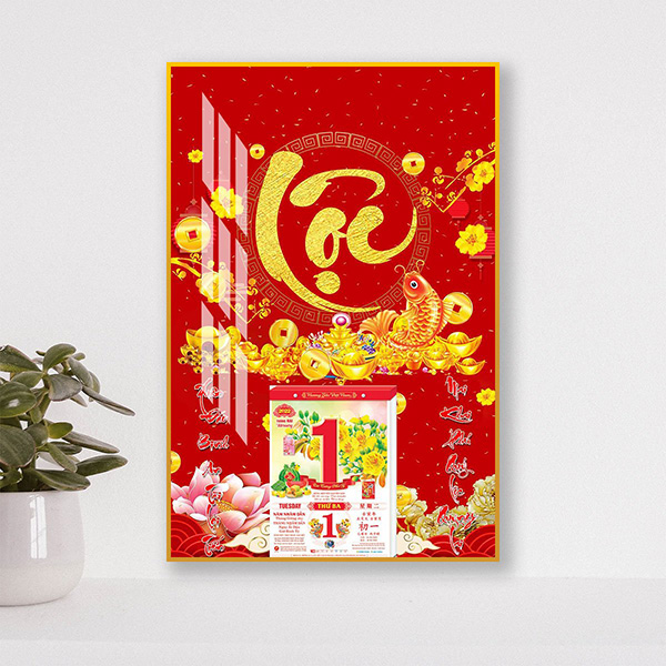 Tranh Lịch Tráng Gương Cao Cấp - Chữ Lộc 