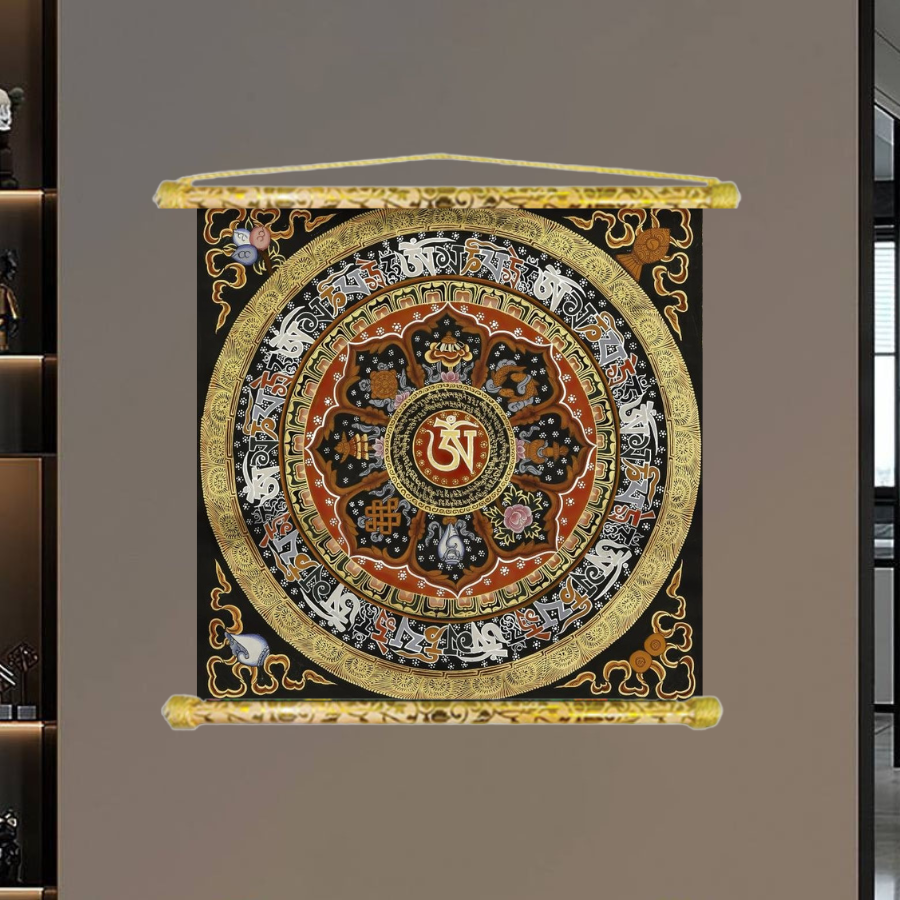 Tranh Liễn Lục Tự Đại Minh Chú - Om Mani Padme Hum Mandala 02 - Vải Canvas Cao Cấp