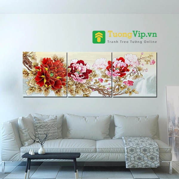 Tranh treo phòng ngủ vợ chồng - Tranh Hoa Mẫu Đơn Đỏ Hồng