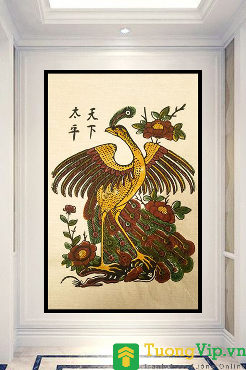 Tranh Treo Tường Nghệ Thuật Dân Gian Đông Hồ - Chim Công - Thiên Hạ Thái Bình