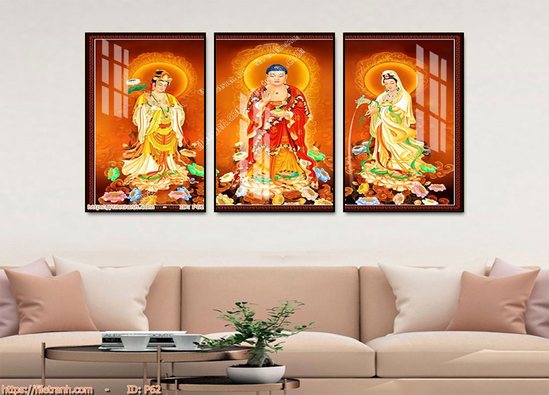 Tranh Treo Tường Phật Giáo Bộ 3 Tấm
