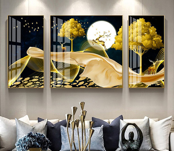 Tranh Treo Tường Phong Cảnh Rừng Đêm Và Nai Vàng