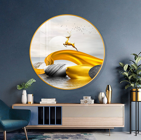 Tranh Tròn Tráng Gương Hươu Vàng Bên Suối