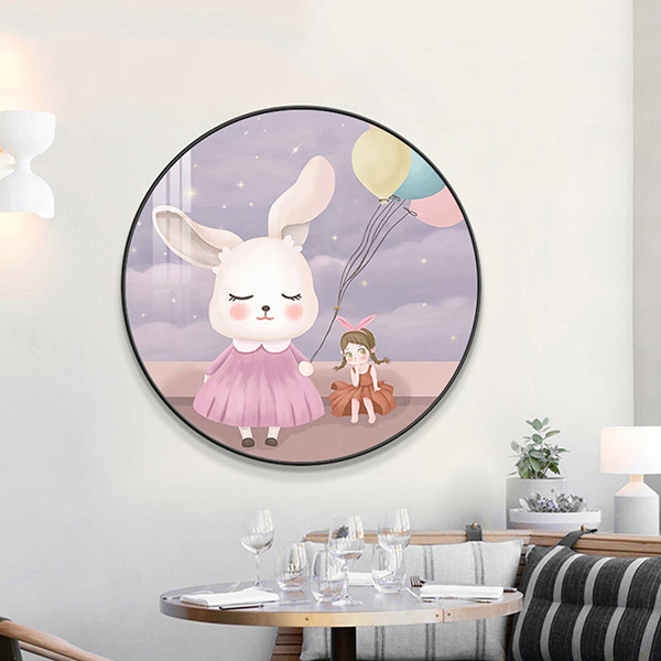 Tranh Tròn Tráng Gương Phòng Bé Thỏ Hồng Đáng Yêu