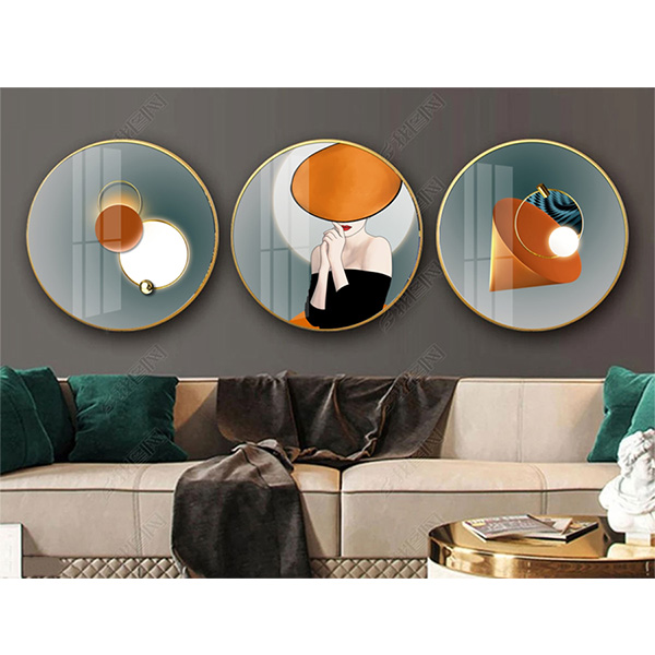 Tranh Tròn Tráng Gương Phòng Khách Cô Gái Nghệ Thuật 03