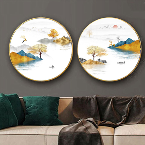 Tranh Tròn Tráng Gương Phòng Khách Người Lái Đò Trên Sông