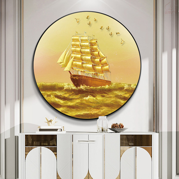 Tranh Tròn Tráng Gương Phòng Khách Thuyền Vàng