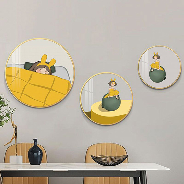 Tranh Tròn Tráng Gương Phòng Ngủ Cô Gái Dễ Thương